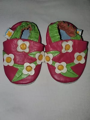 Mini Star Ministar Leather Shoes Fuchsia Floral Moccasin Small 0-6 Months • $6