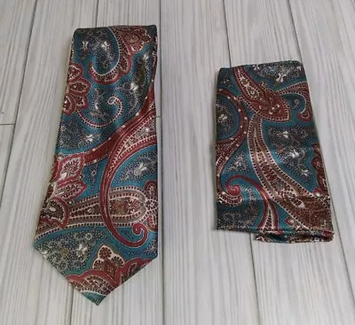 CLASSIC COLLECTION BY VAN HEUSEN  Tie & Handkerchief Red Blue Paisley Necktie • $14.99