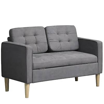 HOMCOM Compact 2 Seater Sofa With Hidden Storage And Rubber Wood Legs Grey • £199.99