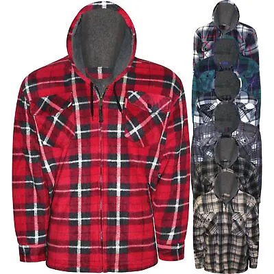 Mens Padded Shirt Fur Lined Lumberjack Flannel Work Jacket Thick Casual Hoodie • £19.99