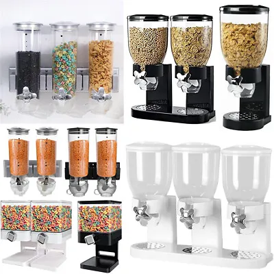 Dry Food Storage Double Cereal Dispenser Pasta Container Machine Black / White • £8.95