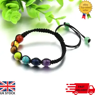 Crystal Gemstone Bracelet 7 Chakra Bead Anxiety Stone Jewellery Healing Reiki UK • £2.99