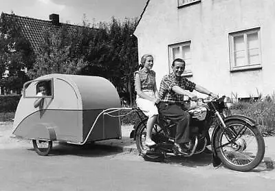 Motorcycle Company 'Maico' Small Camper Trailer As Trailer- 1953 Old Photo • $9