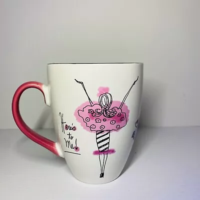 Mary Kay Seminar Fashion Here’s To Me 20 Oz Coffee Mug White Pink Black 5  Tall • $22