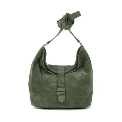 Warehouse 100% Suede Leather Buckle Slouchy Shoulder Bag In Green • £30