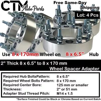 4x 2  Thick 8x6.5 To 8x170 Wheel Adapter Spacer Ford Wheel On Ram/NV 8Lug Truck • $128.79