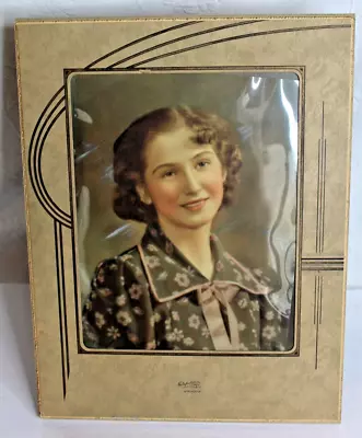 Vintage Hand Colored Photograph - Pretty Young Woman - Deco Folder - Detroit MI • $14.99