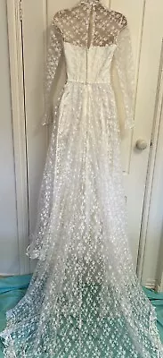 Women Wedding Dress Long Sleeve Lace Train Bridal Gown Size S Taylor Made White • $85