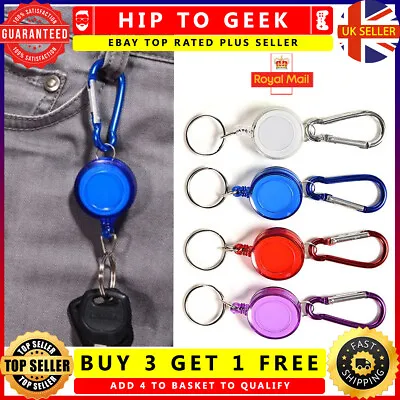 ID Card Holder Badge Retractable Key Chain Safety Coil Carabiner Security Belt • £2.49