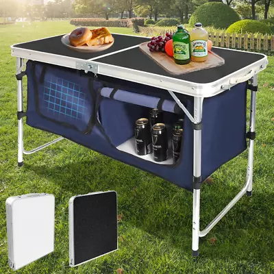 Folding Camping Table Kitchen Unit Storage Outdoor Picnic Cook Station W/Storage • £44.99