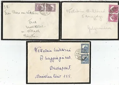 Three 1920-30s Hungarian Mourning Envelopes With Different Pairs Of Stamps • $13.65