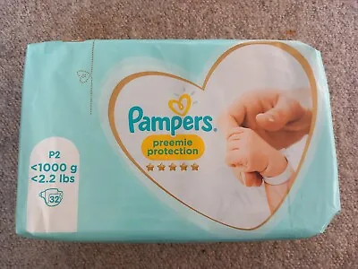 Pampers Nappies Size P2 Premature Newborn Baby New Preemie Protection Pack Of 32 • £2