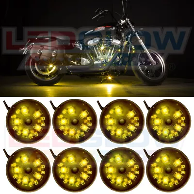 NEW! LEDGLOW 8PC YELLOW POD SMD LED MOTORCYCLE NEON LIGHTS KIT W POWER SWITCH • $29.99