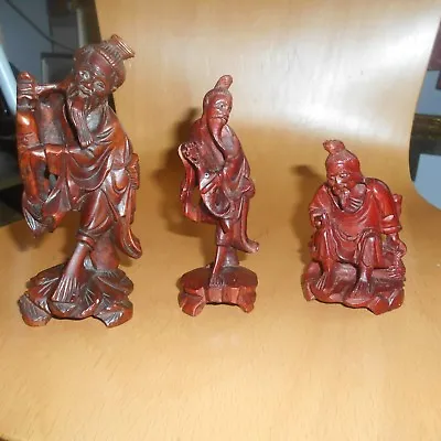 3 Modern Japanese Wooden Carved Figures(onewith Missing Eye) • £18