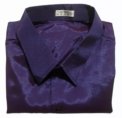 Mens Thai Silk Long / Short Sleeve Shirt 20 Colors S M L XL 2XL 3XL Casual Dress • $16.95