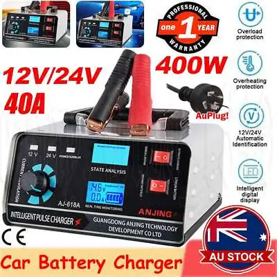 400W 40A 12V/24V Car Battery Charger Smart Pulse Repair Boat Trickle AU Plug • $45.85