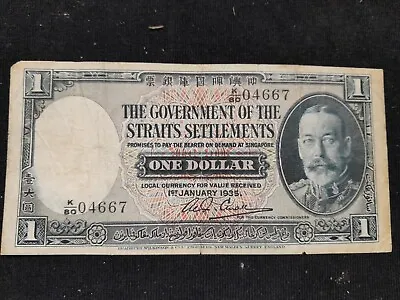 The Government Of The Straits Settlements P-16b 1935 $1 Dollar George V Portrait • $220