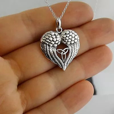 Angel Wings Heart With Celtic Trinity Knot Necklace - 925 Sterling Silver NEW • $27