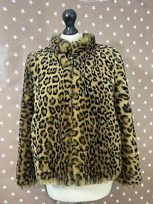 Zara TRF Leopard Print Faux Fur Bomber Jacket Full Zip Women’s Size S • $37.29