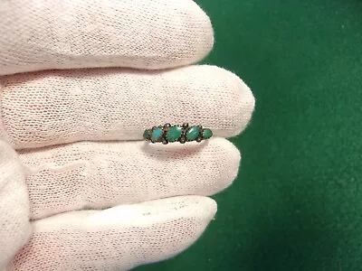 Very Rare Little Old Vtg Antique Sterling Silver & Natural Green Turquoise Ring • $36.90