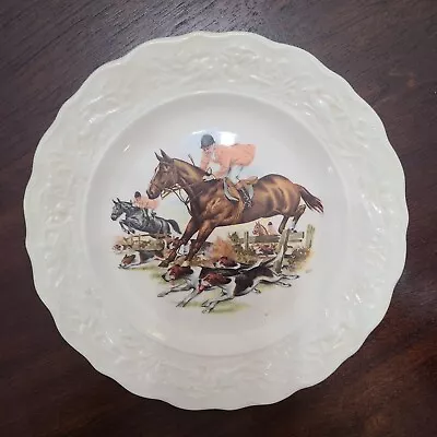 Equestrian Fox Hunt Jump  Mid Century Decorative Plate Georgian China USA Horses • $16