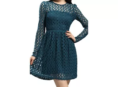 Miami Womens Green Backless Long Sleeve Fit And Flare Dress Medium • $17.48