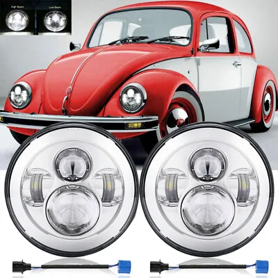 Pair 7inch Round LED Headlights Hi-Lo Beam Projector For Volkswagen Beetle 50-79 • $49.99