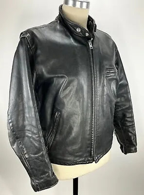 $399.99 • Buy Vintage Schott 141 Leather Cafe Racer Motorcycle Jacket Black Mens 44 Rare!