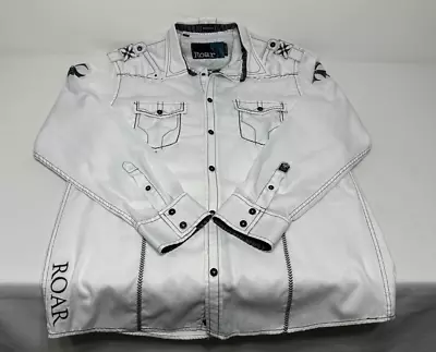 ROAR Refined White Embroidered L/S Casual Designer Button Shirt Men's XL SLIM • $26.95