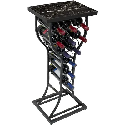 11 Bottle Wine Rack Holder W/ Marble Top Table - Floor Freestanding Wine Display • $61