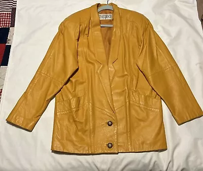 Vintage La Nouvelle Renaissance Mustard Leather Jacket/Blazer W/Pearl Buttons • $54.96