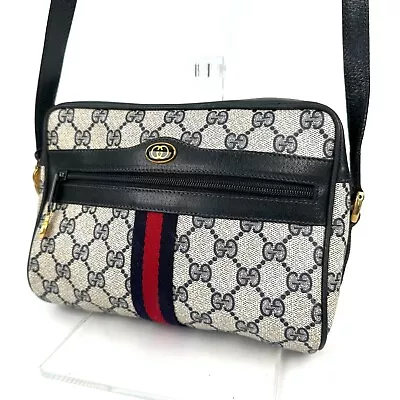 VINTAGE Gucci Shoulder Bag Crossbody Sherry Line Navy　＃214 • $349