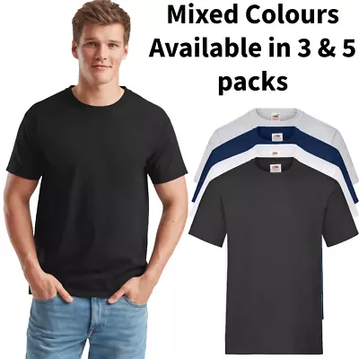 Fruit Of The Loom T Shirts Heavy Cotton Pack Mens 5 & 3 Pack Plain Bulk Mixed • £12.99