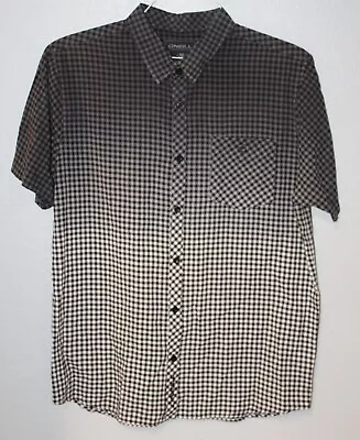 O’Neill Button Front Short Sleeve Shirt Black White Gray Ombre Check Men LARGE • $7.49