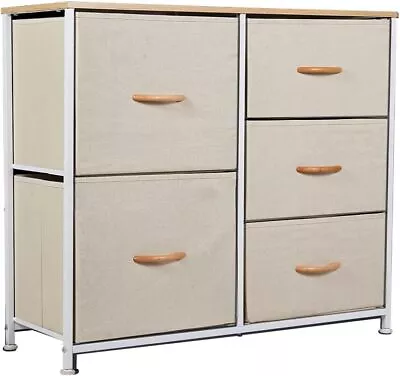 Fabric Bedside Cabinet Table Metal Frame Storage Unit Organiser Chest Of Drawers • £37.89