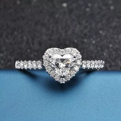 1.87Ct Heart Cut Moissanite Halo Wedding Engagement Ring 14k White Gold Plated • $229.40