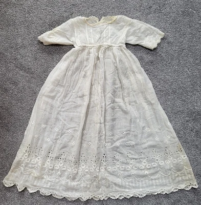 £25 • Buy Antique -Christening Gown - Baby Dress White Linen - Vintage