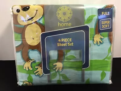 NWT FUN MONKEYS Character FULL SHEET SET 4 Pieces Super Soft • $24.96