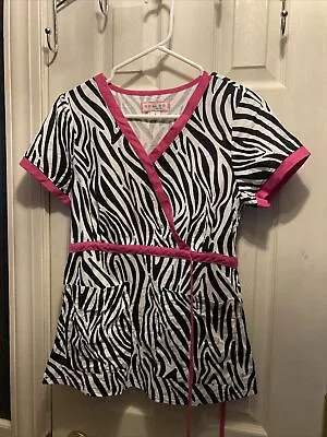 Koi Womens Zebra Print Black/white/pink Scrubs Top 115zeb Sz Small • $16.99