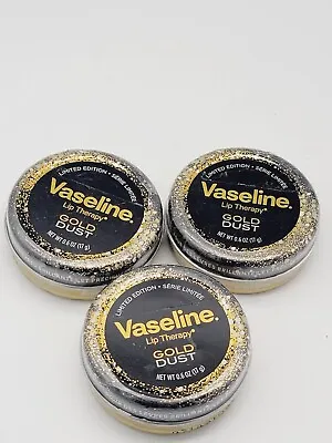 3 Vaseline Lip Therapy Limited Edition Gold Dust Tin 0.6 Oz Each *New* • $21.95