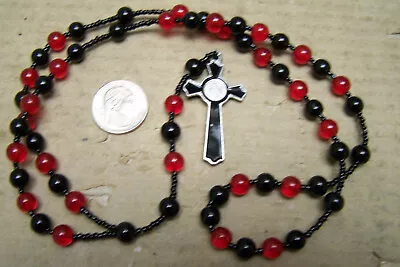 Rosary With Round Black And Red Beads - Mexico • $10.99