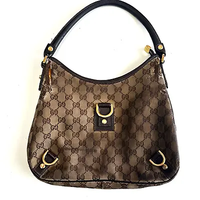 Gucci Abbey D-Ring Hobo Bag Beige Brown GG Canvas Leather Medium  • $89
