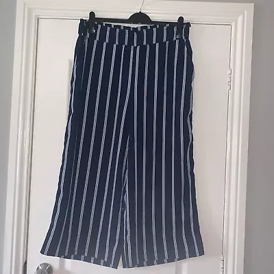 Bnwot Ladies H&m Navy & Blue Wide Leg Crop Soft Trousers Size Eur 44 Uk 18 • £10.99