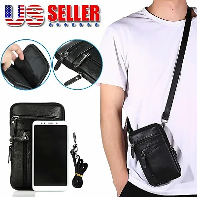 Men Leather Phone Pouch Belt Bag Shoulder Crossbody Waist Pack Handbag US • $9.17