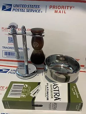 USED Double Edge Barber Pole Safety Razor  Merkur With Stand  Brush Bowl Blades • $49.99