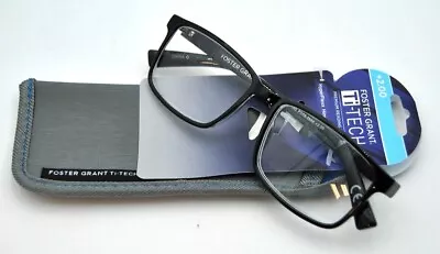 Foster Grant Ti-TECH Reading Glasses With Case TI200 BLK 54/16-140 • $13.49