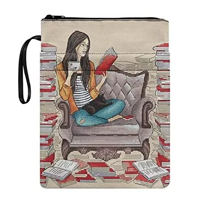 Book Sleeve With Zipper And Pocket Reading Girl Sturdy Durable Book Covers Fo... • $23.55
