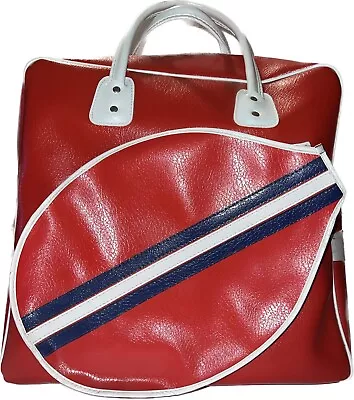 Vintage Tennis Racket Tote Bag Balls Bag Raquetball Leather Duffle Red Bag • $29.99