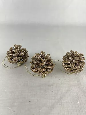 Crate And Barrel 3 Silver Beaded Pine Cone Christmas Holiday Ornament Glitter • $8.99