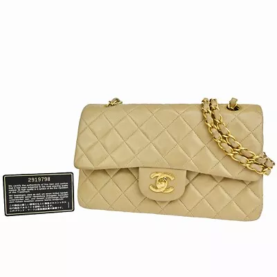 CHANEL CC Matelasse 23 Double Flap Chain Shoulder Bag Leather Beige GHW 809RJ608 • $3080